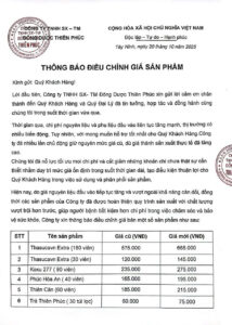 thông báo điều chỉnh giá